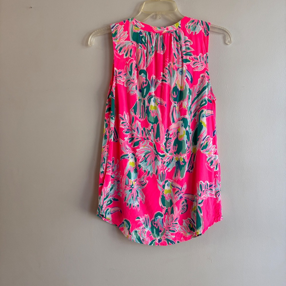 Lilly Pulitzer Top Womens XS Pink Toucan Tropical Sleeveless Beach Colorful - Picture 7 of 7